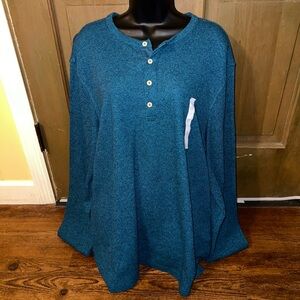 NWT Goodfellow & Co Galaxy Blue Button Neck Thermal Long Sleeve Shirt Size L